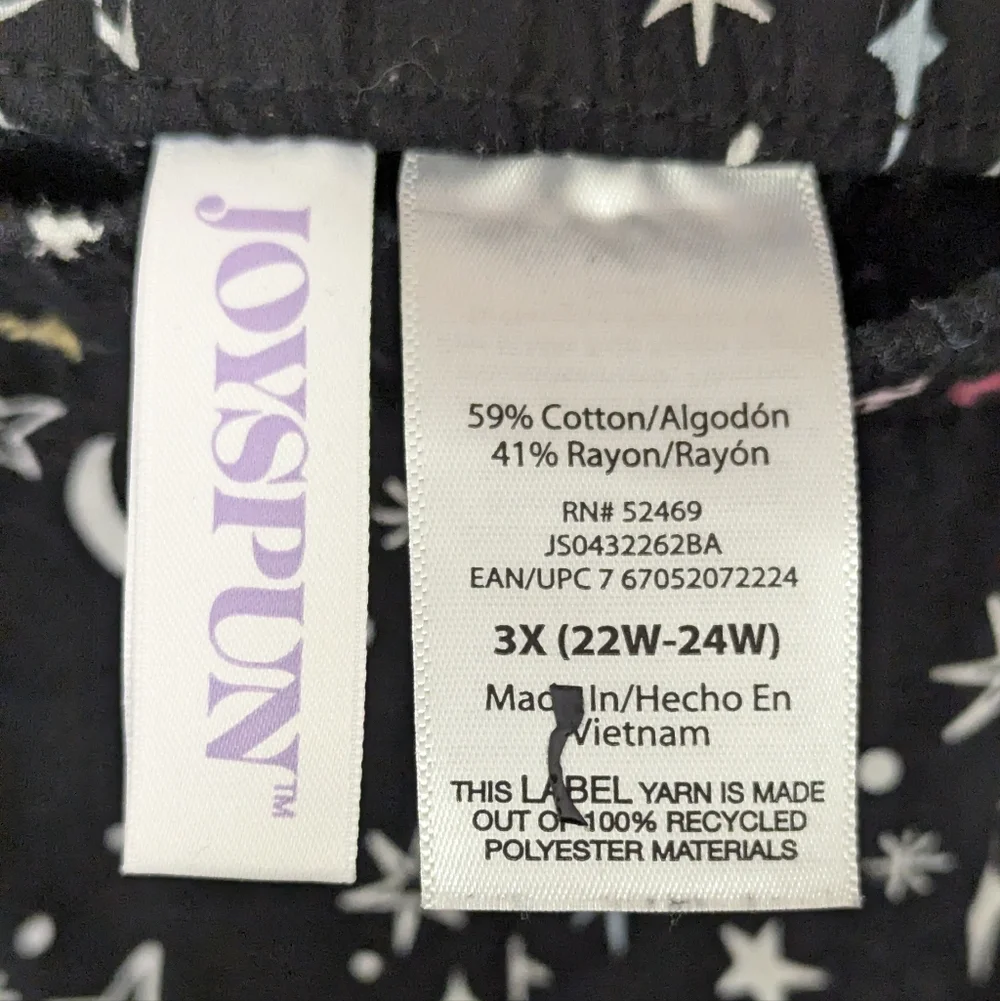 Joyspun Celestial Sleep Shorts Black White Stars Moon Plus Size 3X - Picture 3 of 10